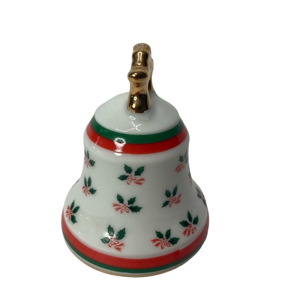 Christmas Ornament Lefton Japan Tree Bell with Clapper Holly & Berries 2395 Vtg